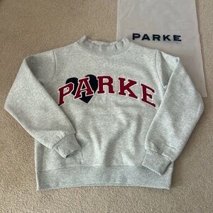Parke Women's Gray Mockneck Sweatshirt with Red Lettering